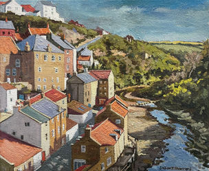 A view of Staithes Beck and the Beckside cottages looking inland.