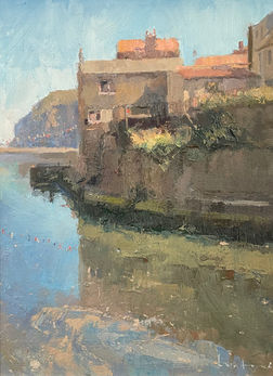 One of Staithes’ classic views looking towards the cottage backs and harbour from Cowbar.