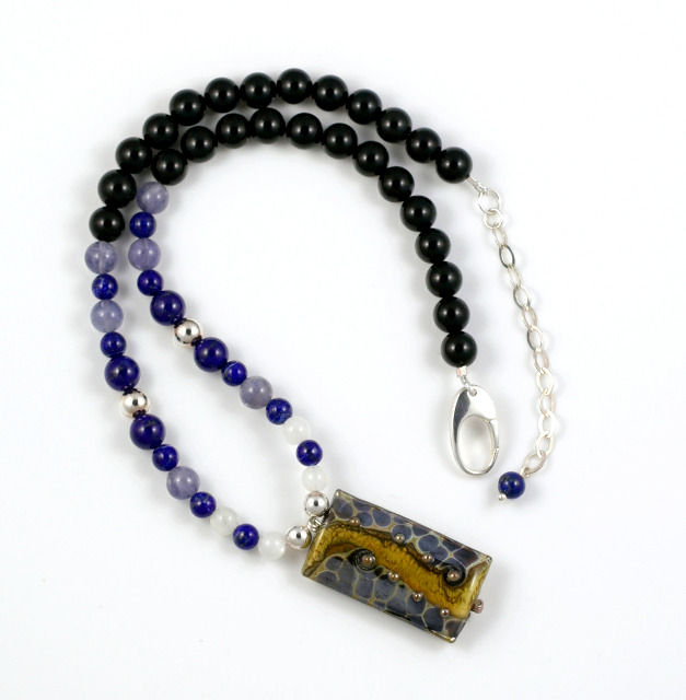 Thumbnail: Unique Handmade Gemstone Necklace with Murano Pendant 17"