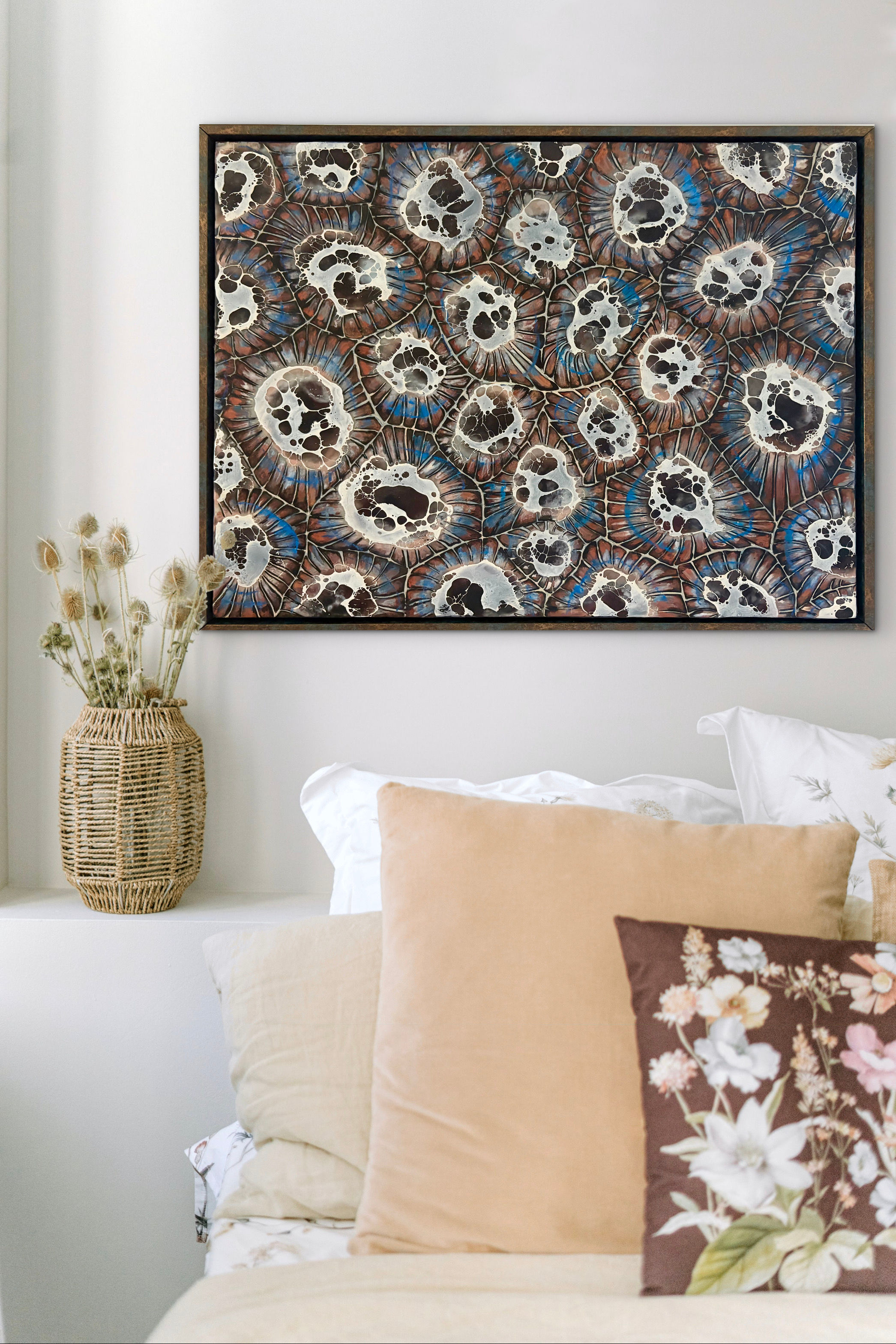Petoskey Stone Pattern – Original Encaustic Painting 18″×24″ | Floating Frame