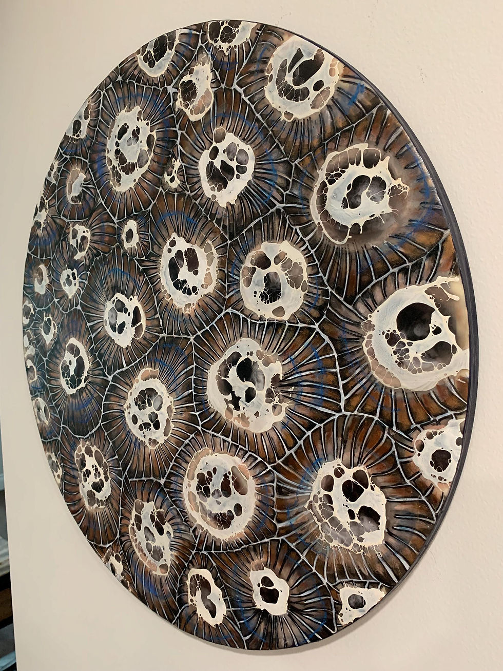 Thumbnail: Round Petoskey Stone Pattern Encaustic Original Painting ~24”
