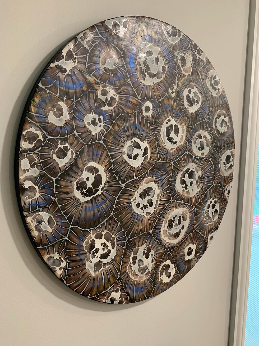 Thumbnail: Round Petoskey Stone Pattern Encaustic Original Painting ~24”