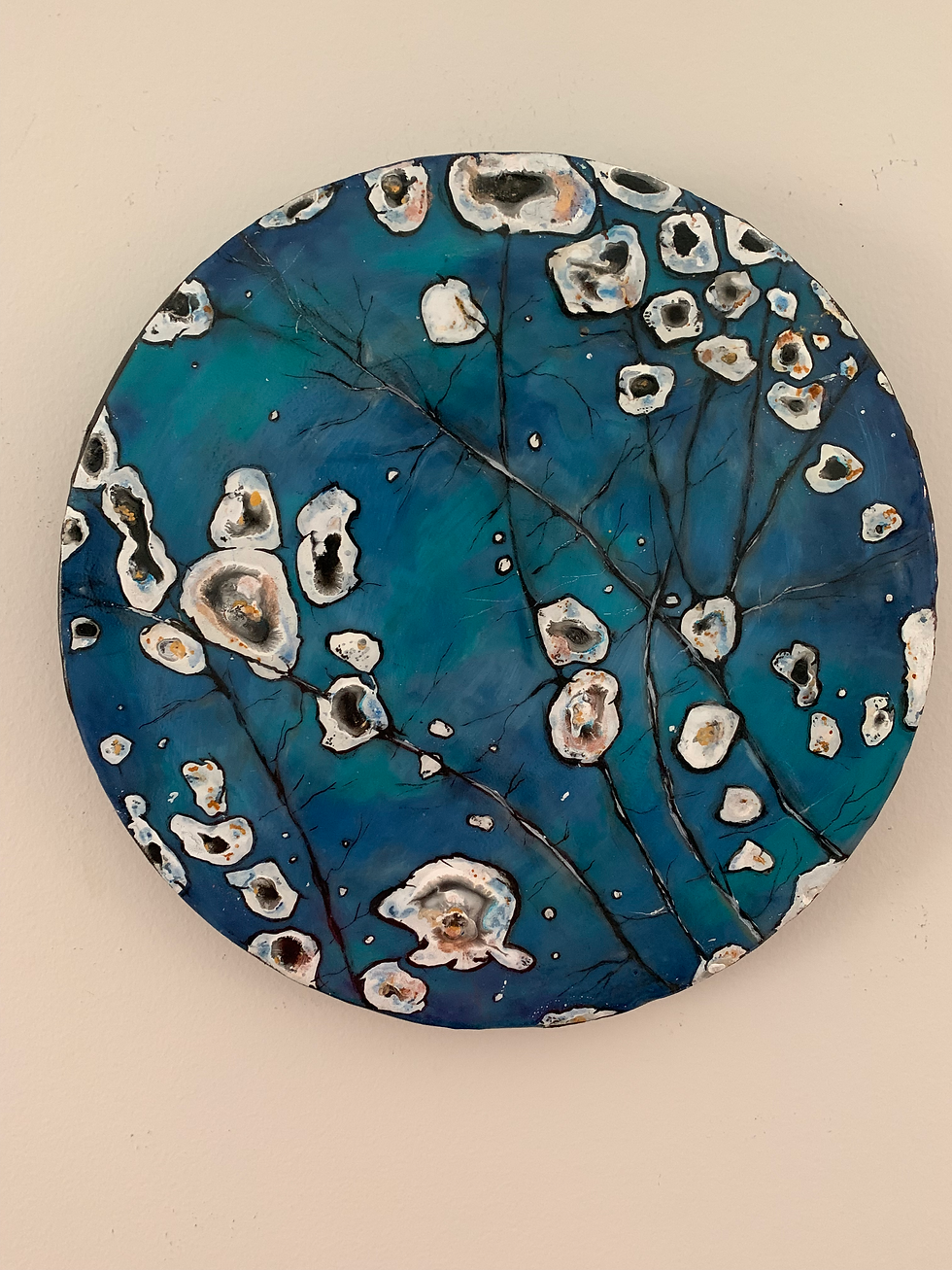 Thumbnail: *SOLD* Leland Blue Stone Pattern Encaustic Original Painting 12” Circle