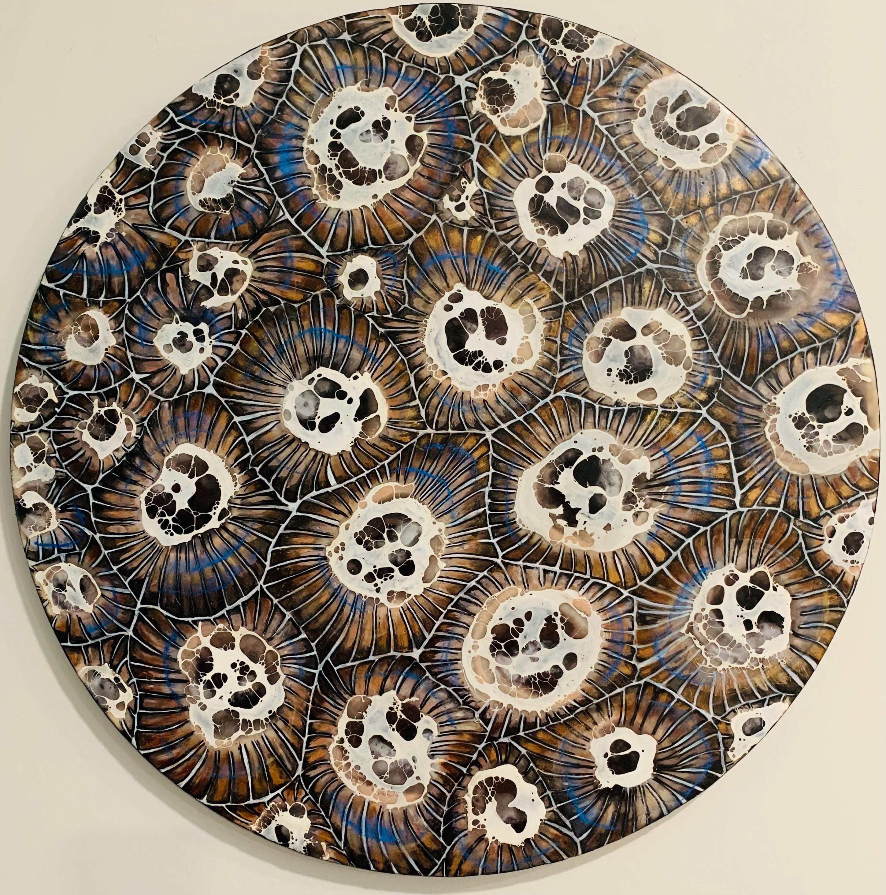 Round Petoskey Stone Pattern Encaustic Original Painting ~24”