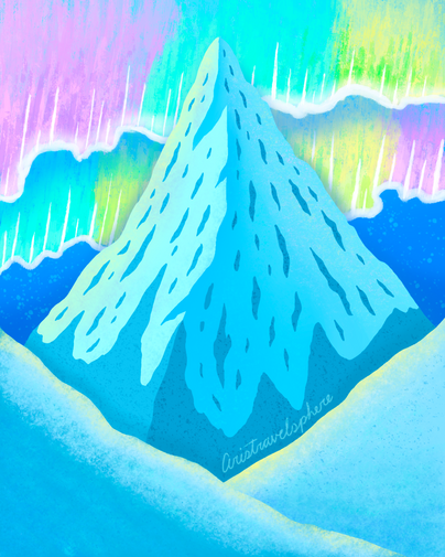 Aurora borealis, Mountain, Snow, Mountains, Illustration, Illustration, Childrens Book Illustrator, Kidlitart