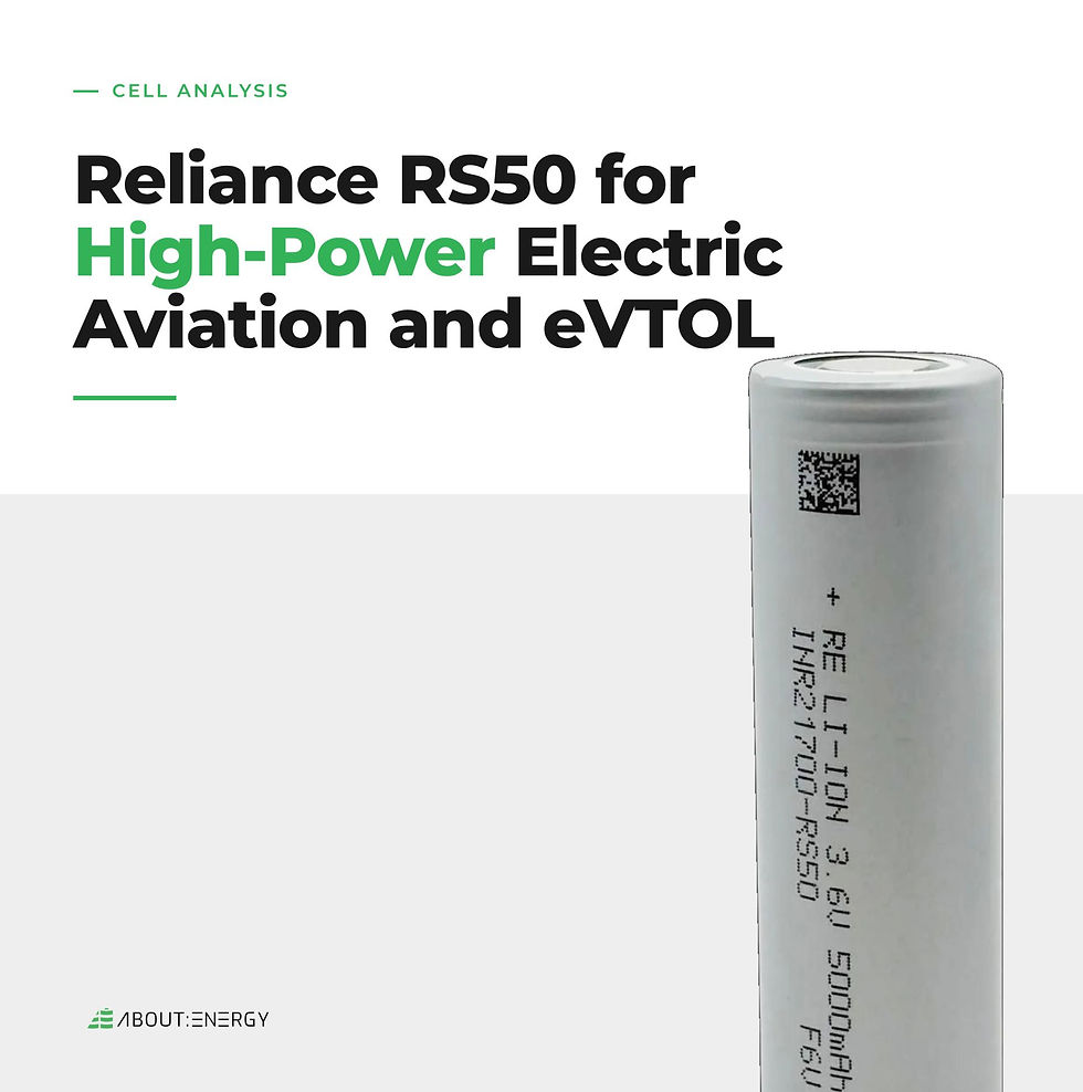 Reliance RS50 Battery Evaluation for High-Power Electric Aviation and eVTOL Applications