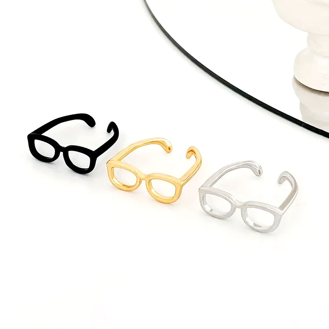 Set of 3 Glasses Shaped Fashion Rings