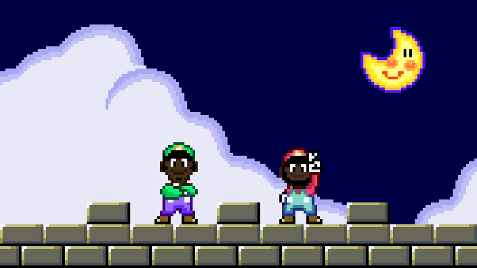 Dragon-Mario Bros Posing ontop a Castle at Night