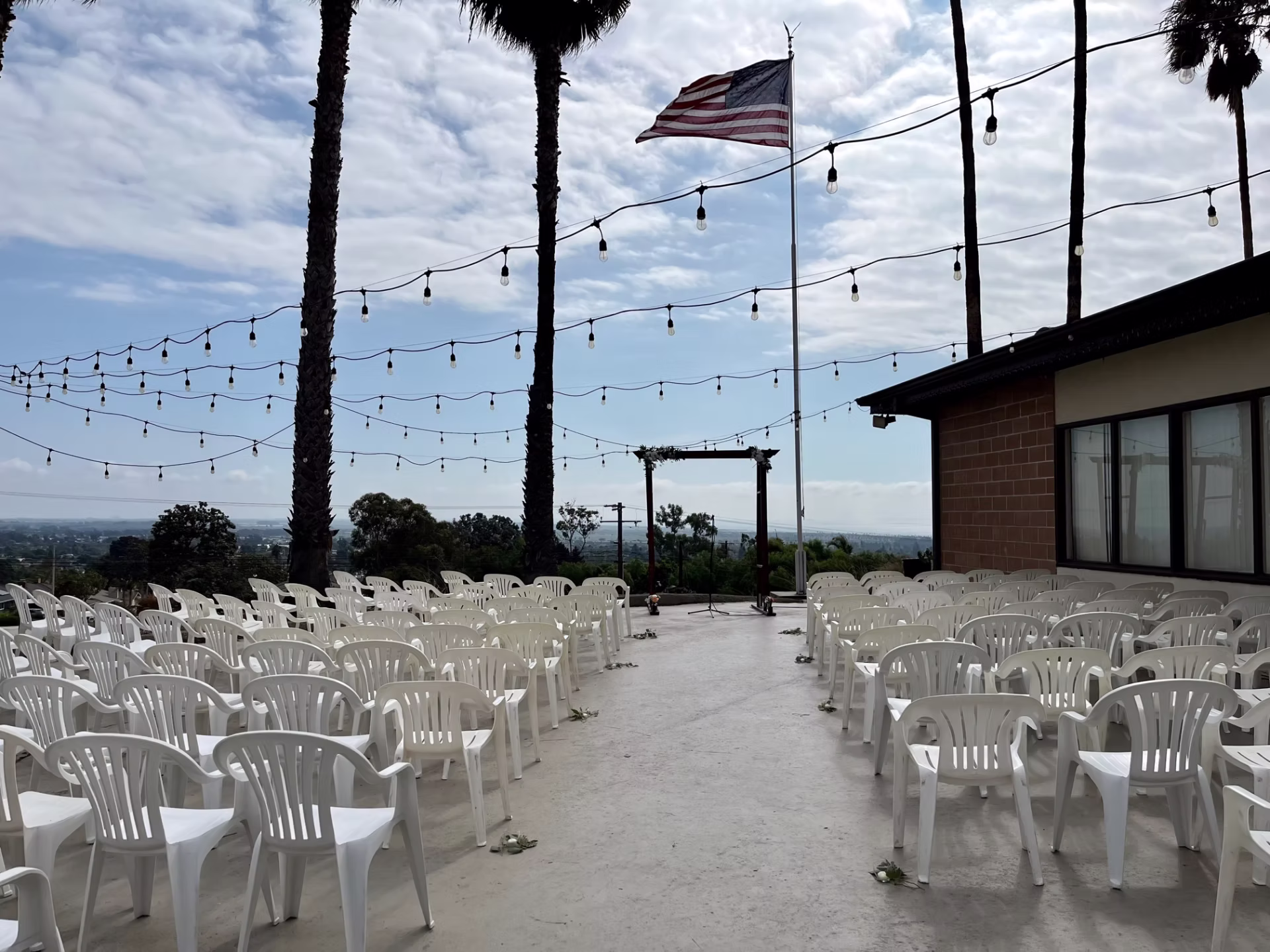 Enjoy an outdoor wedding on the Poinsettia Pavilion Pacific Patio.