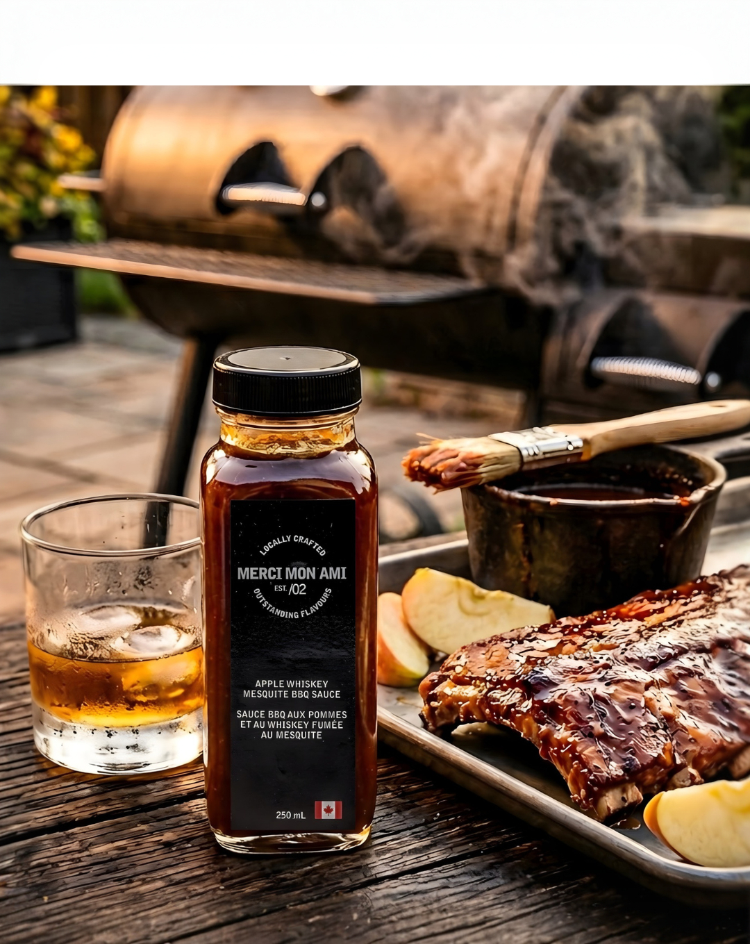 Artisanal Apple Whiskey BBQ Sauce on a rustic wooden surface