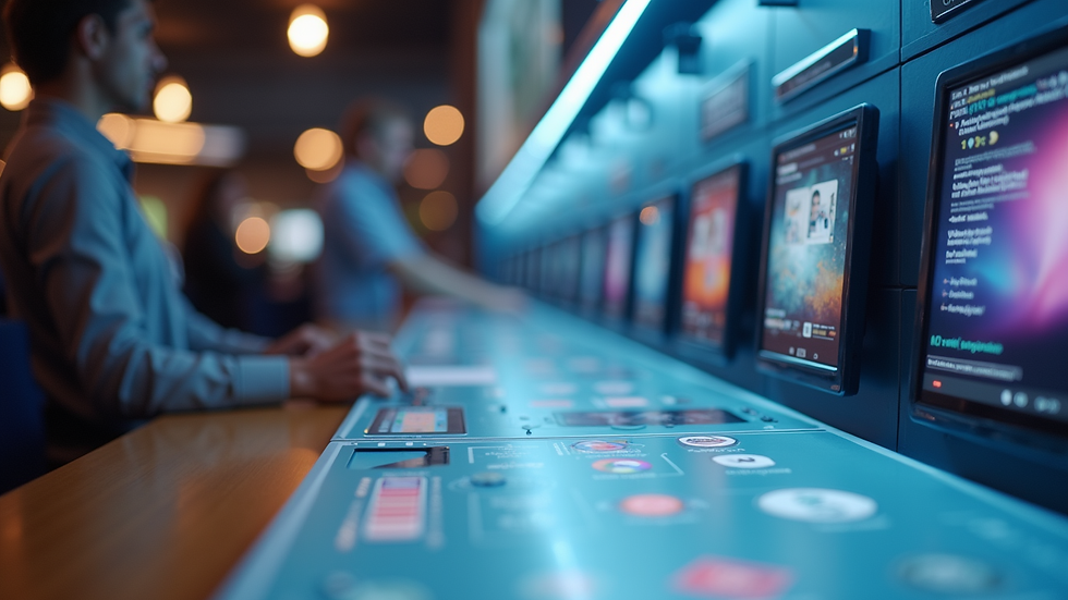 Close-up view of interactive product demo station at a sales activation event