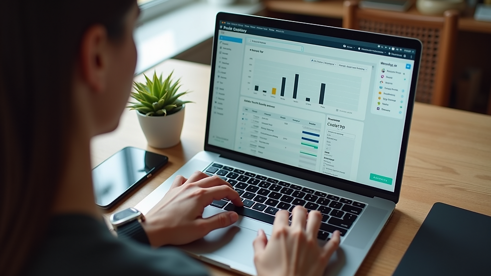 High angle view of a person using a laptop with event management software