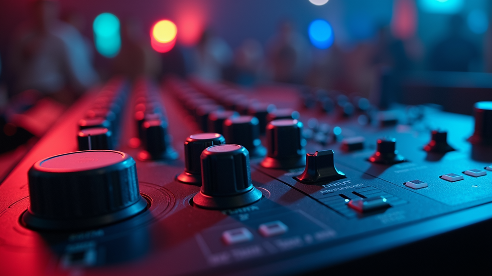 Close-up view of professional audio equipment setup at an event