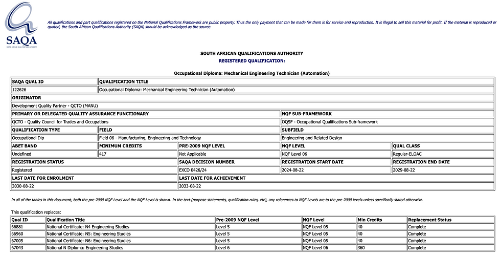 Occupational Diploma Mechanical Engineering Technician