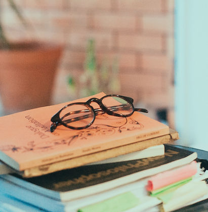 books on a table outside