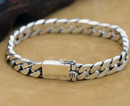 S925 Sterling Silver Bracelet, 8mm, Punk Style, Non-Fading S925 Silver Jew