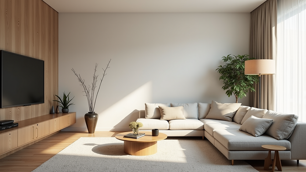 Eye-level view of a beautifully designed living room with minimalist decor