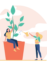 Tiny_women_growing_and_watering_potted_p