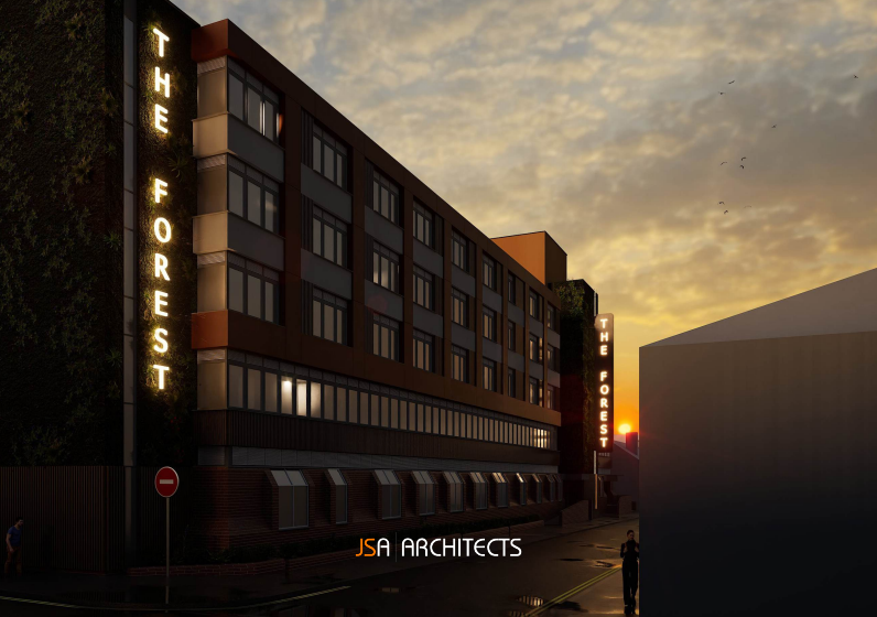 Wide angle view of the Forester House development site