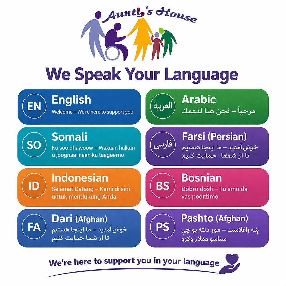 We speak your language at Aunty's House.png