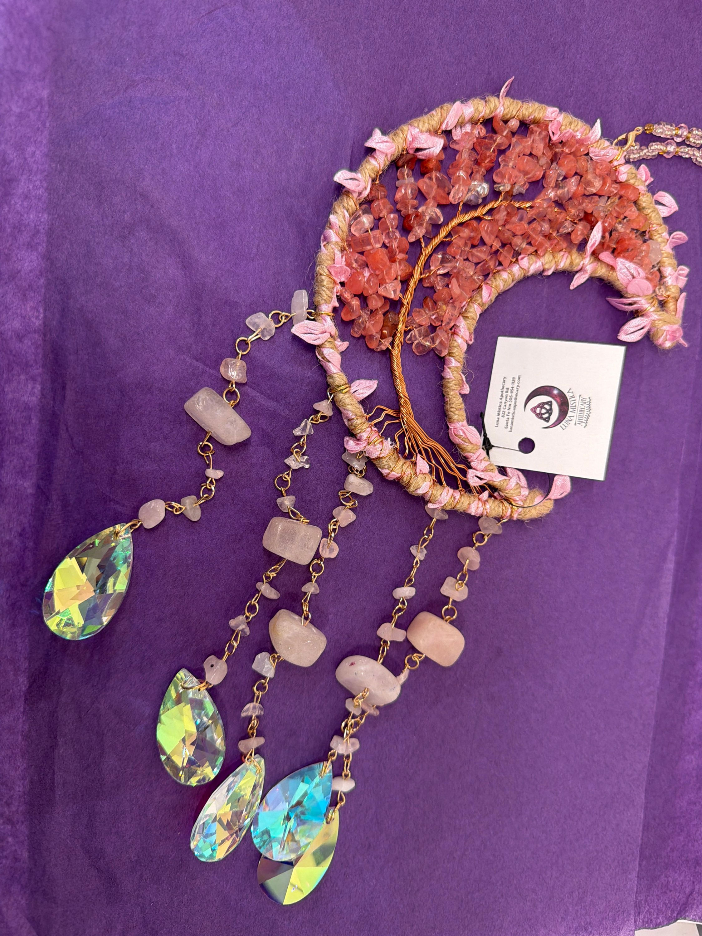Rose Quartz Crystal Moon Sun Catcher
