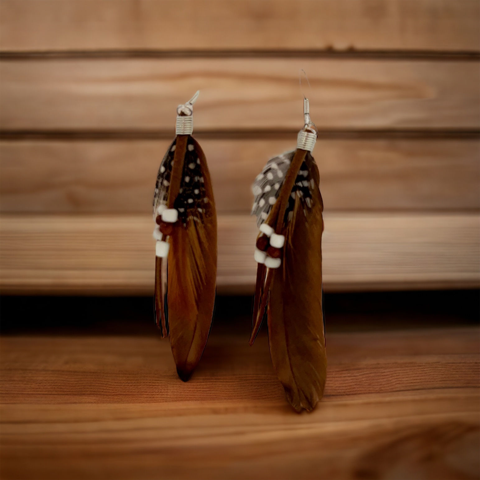 Small Feather Earrings Brown