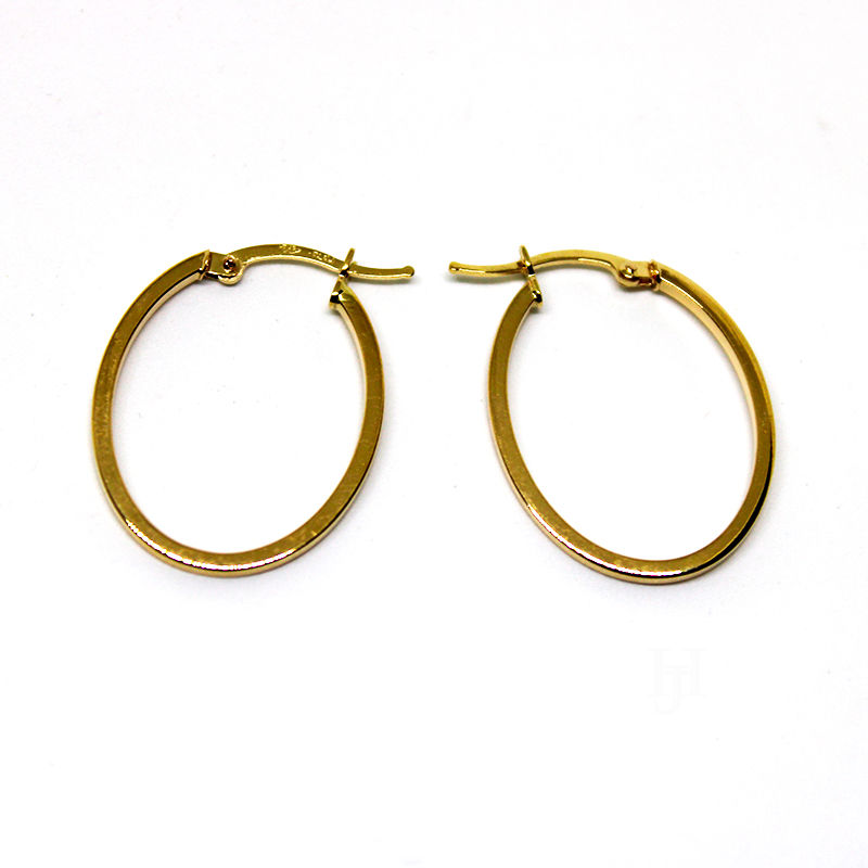 Pendientes aros oro 18 quilates oval plano