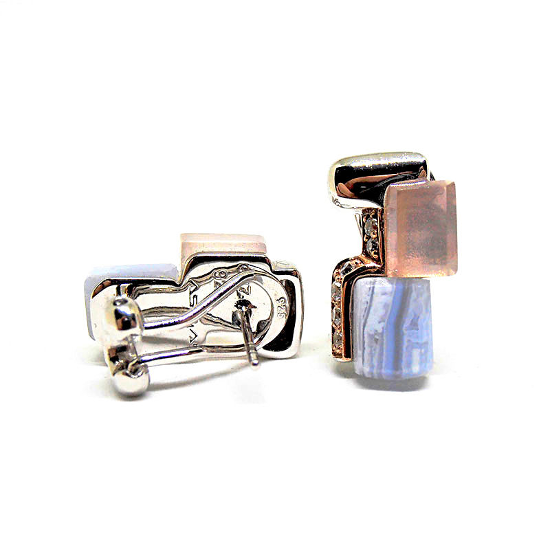 Miniatura: Pendientes plata de ley omega circonita cuarzo