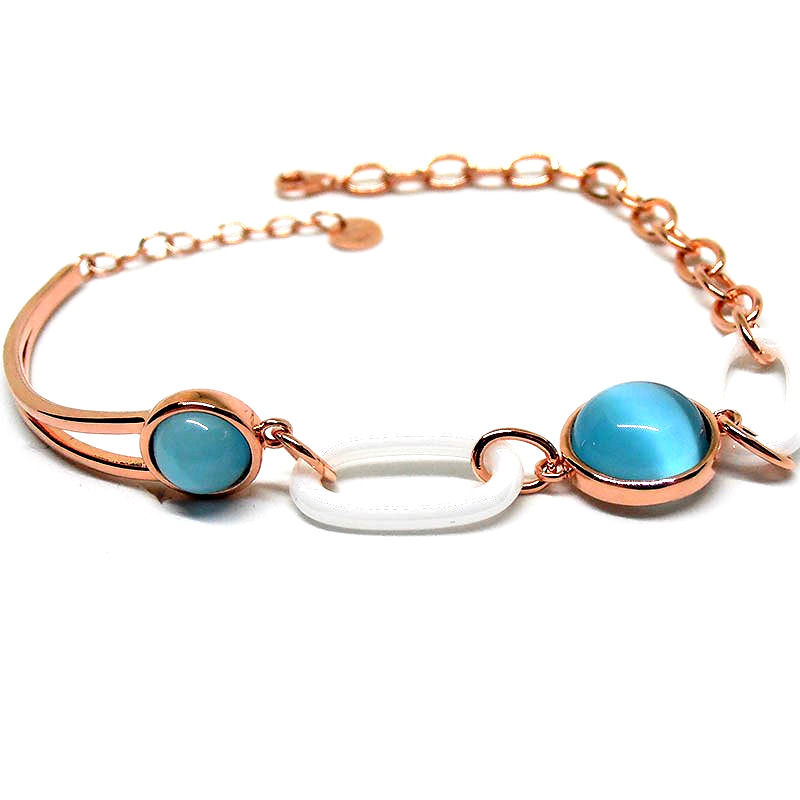 Pulsera plata de ley oro rosa circonita cuarzo