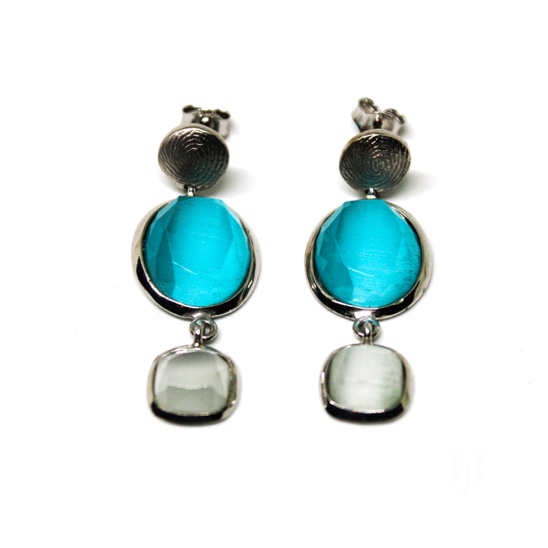 Pendientes plata de ley presión cuarzo largo