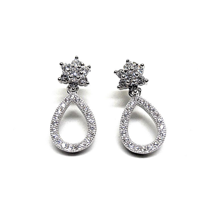 Pendientes plata de ley presión circonita largo