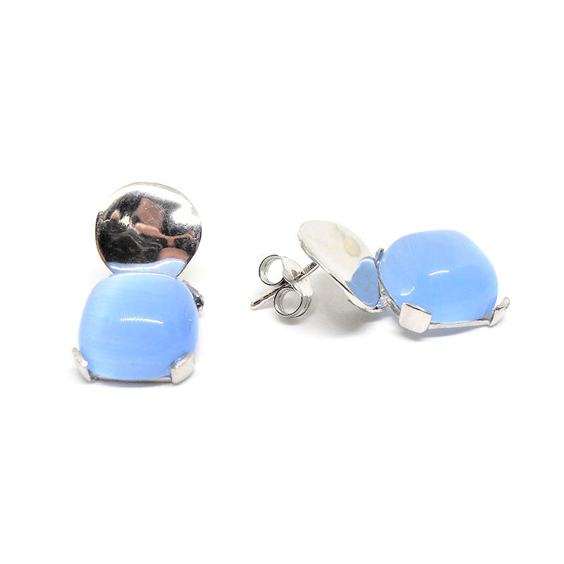 Miniatura: Pendientes plata de ley presión ojo gato largo
