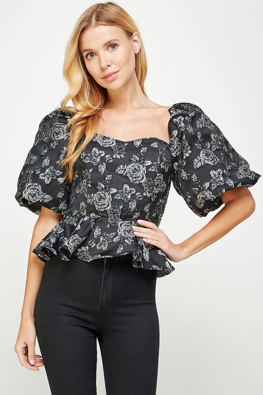Puff Sleeve Jacquard Top