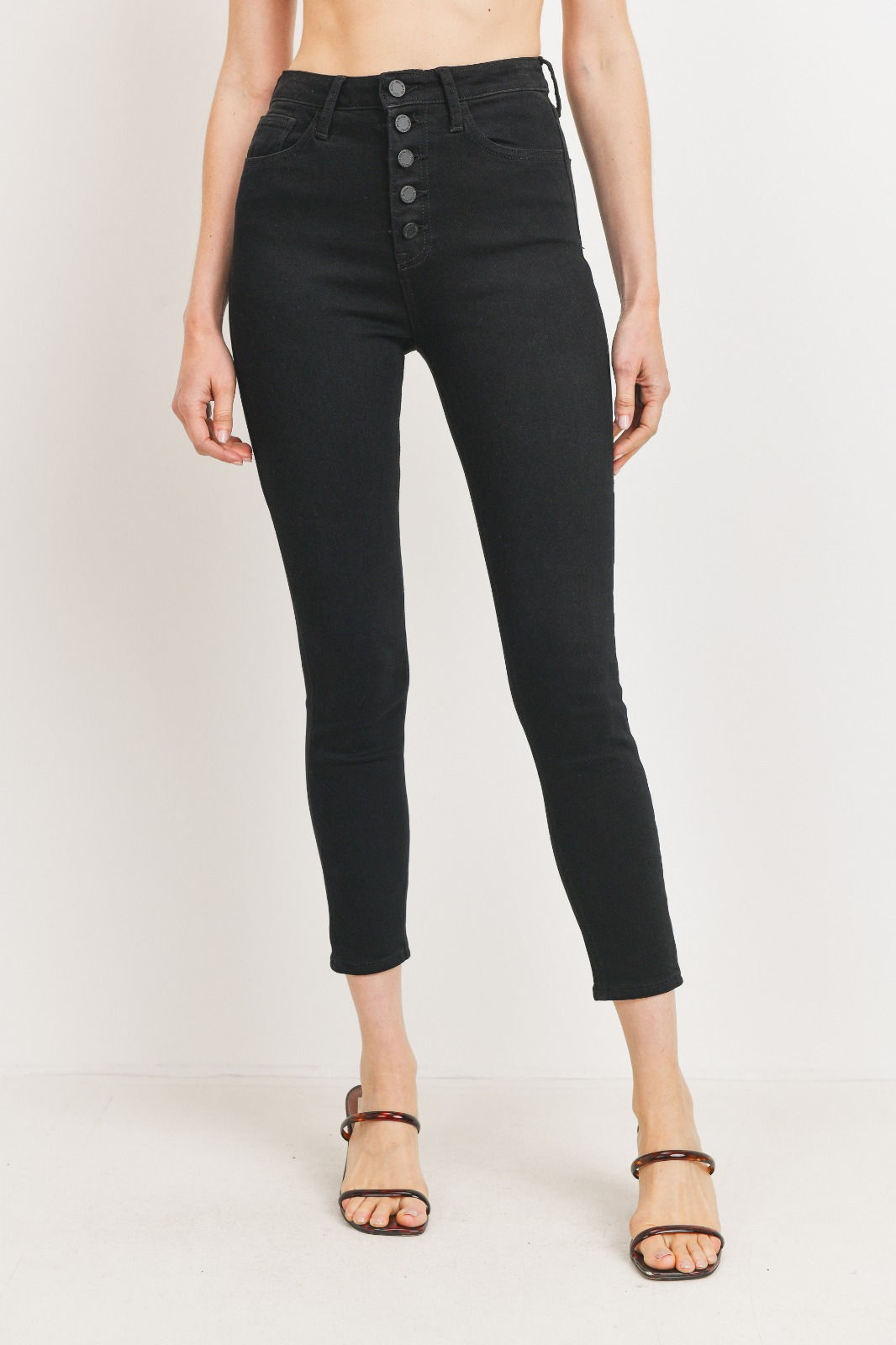 Button Down Skinny Washed Black Jeans