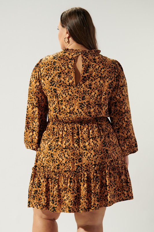 Miniatura: Leopard Balloon Sleeve Blouson Plus Dress