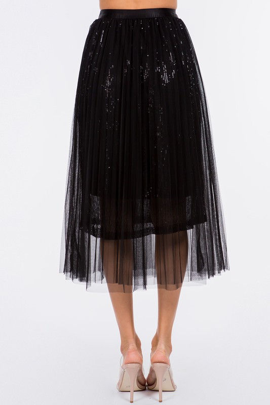 Miniatura: Sequin Layered Woven Tulle Midi Skirt