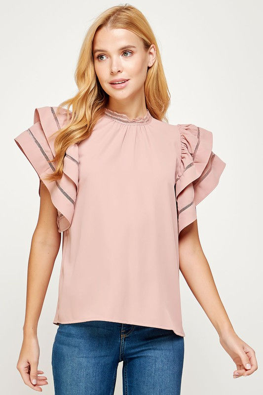 Miniatura: Double Layer With Trim Inset Mock Neck Top