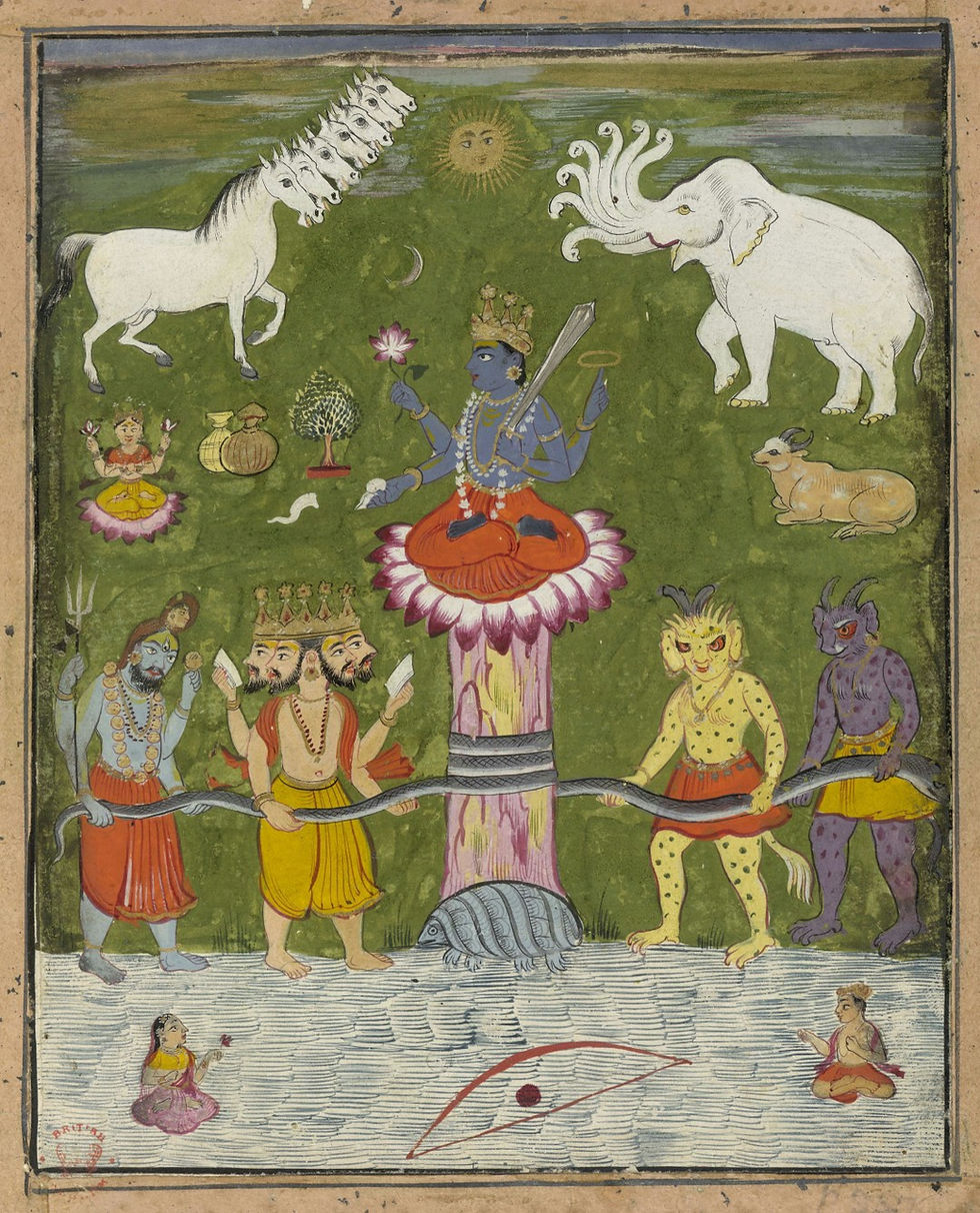 Barattage de la mer de lait, peinture indienne