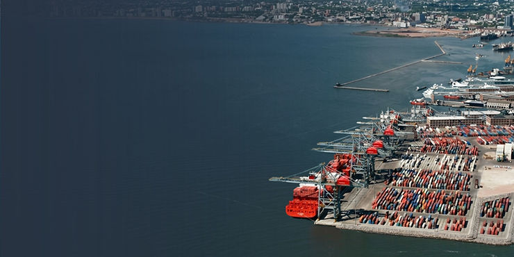 Container terminal at Port of Montevideo with cargo ships and maritime logistics operations