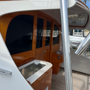 Varnished cockpit on a sportfishing boat