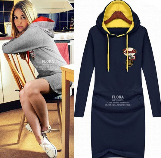 Thumbnail: LONG SLEEVE SLIM BIG SIZE HOODY DRESSES