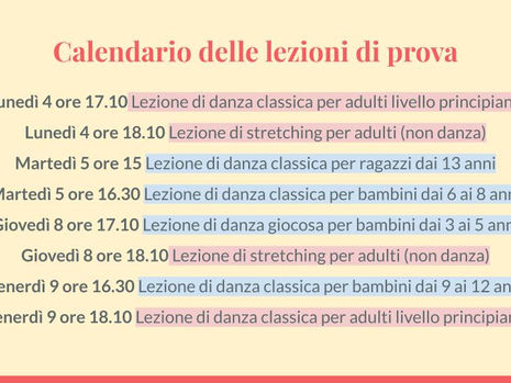Back to dance! Calendario delle lezioni di prova dal 4 al 9 settembre