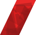 Dark red graphics over bright red stripe