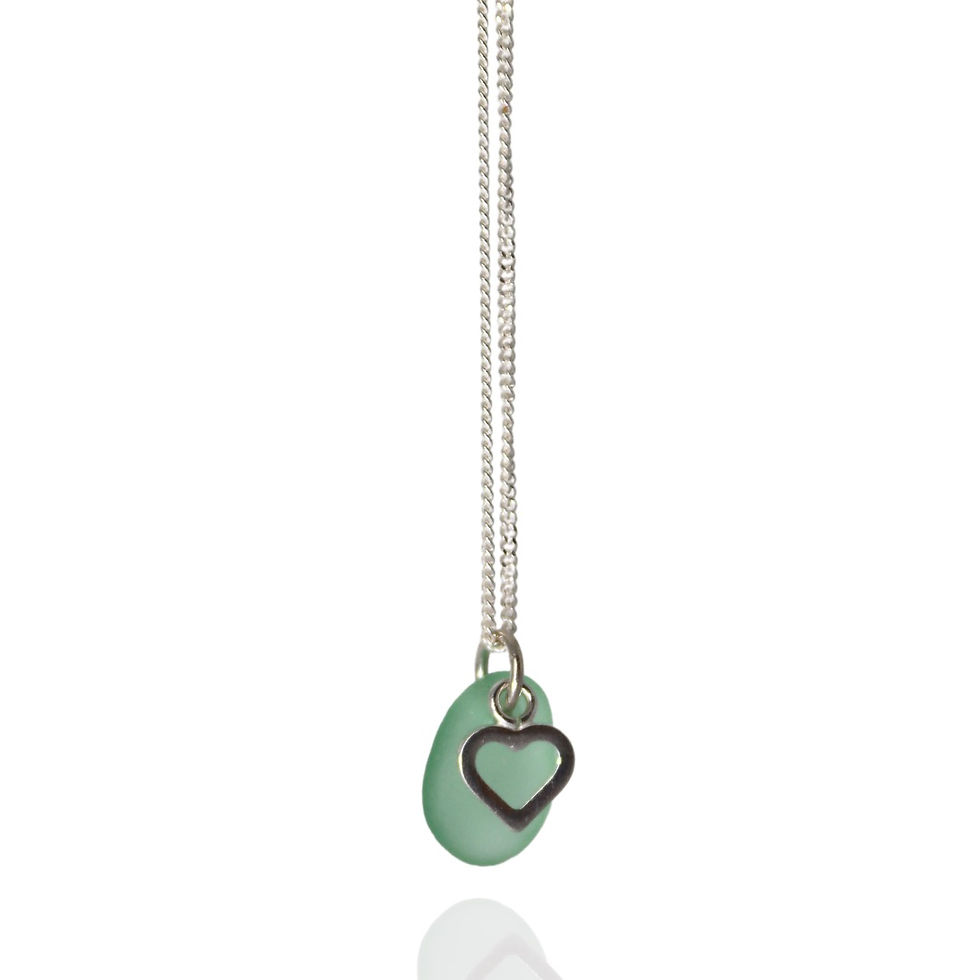 Thumbnail: Sterling Petite Heart Natural Sea Glass Necklace- sea foam on chain