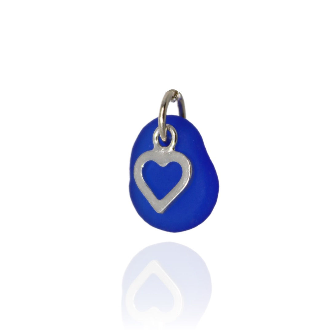 Sterling Petite Heart Natural Sea Glass Necklace- cobalt