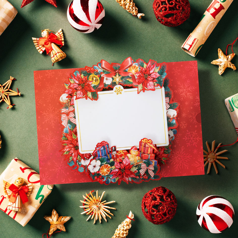 HIBINO 3D Pop-Up Christmas Wreath Card
