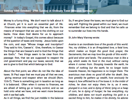 Newsletter 29th Sunday in OT