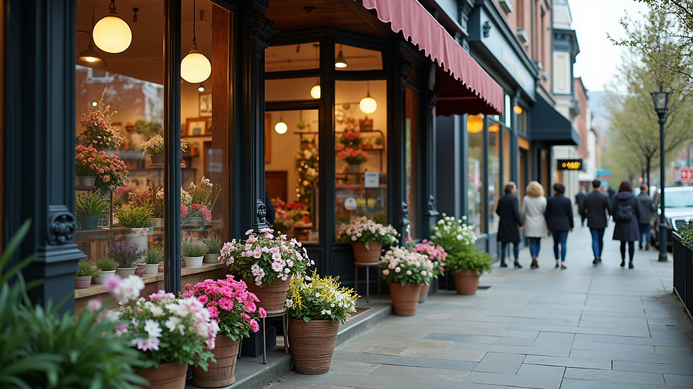 High angle view of a flower shop storefront in Ellerslie