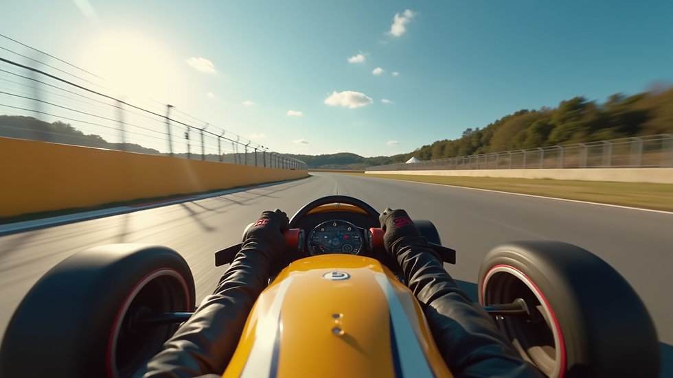 Eye-level view of a kart racing on a track with clear engine performance