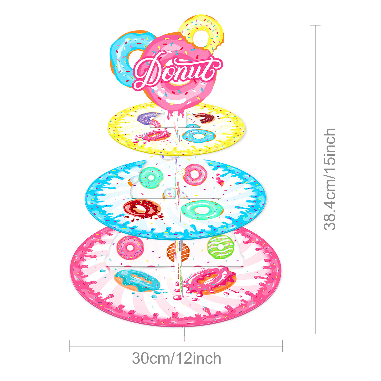 Donuts Theme 3-Tiers Paper Cake Stand Set Sizes Cupcake Stands